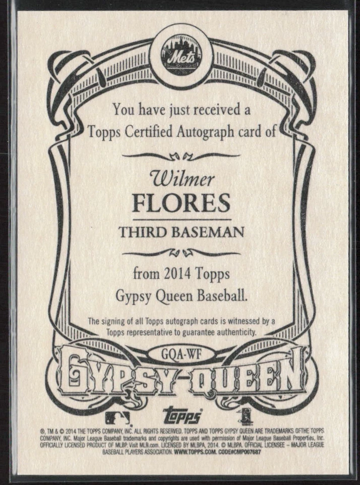 2014 Topps Gypsy Queen #GQA-WF Wilmer Flores RC Auto - Image 2 of 2
