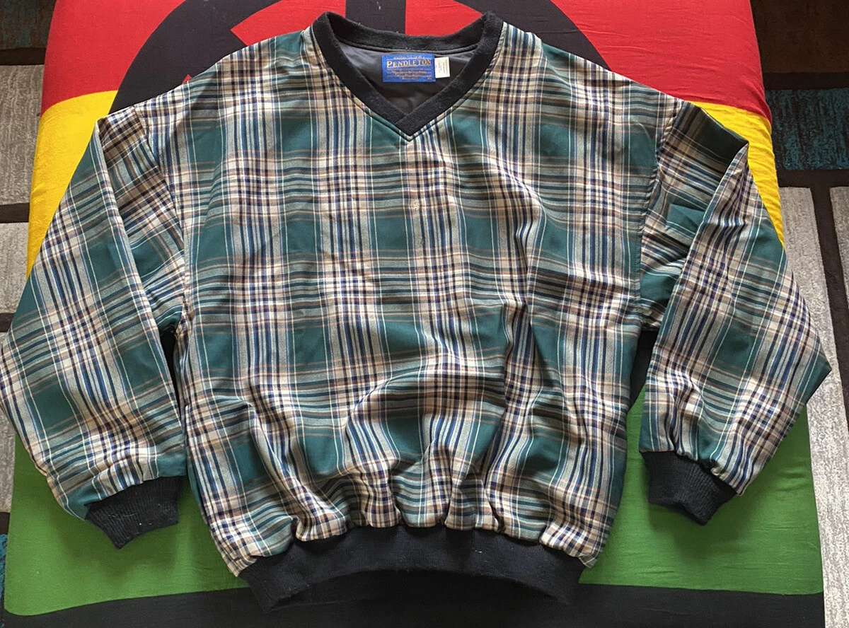 Mens Vintage Pendleton 100% Wool GreenCrewneck Pullover Sweater Medium USA