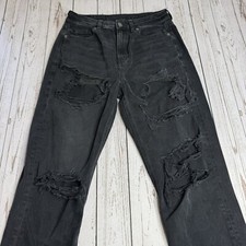 American Eagle High Rise Stretch Distressed Black Wash Denim Mom Jeans Size 4