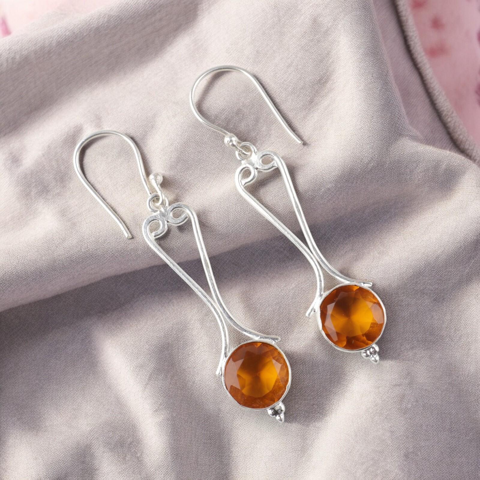 Natural Citrine Drop Minimalist Earrings in 925 Silver Perfect Gift for Her