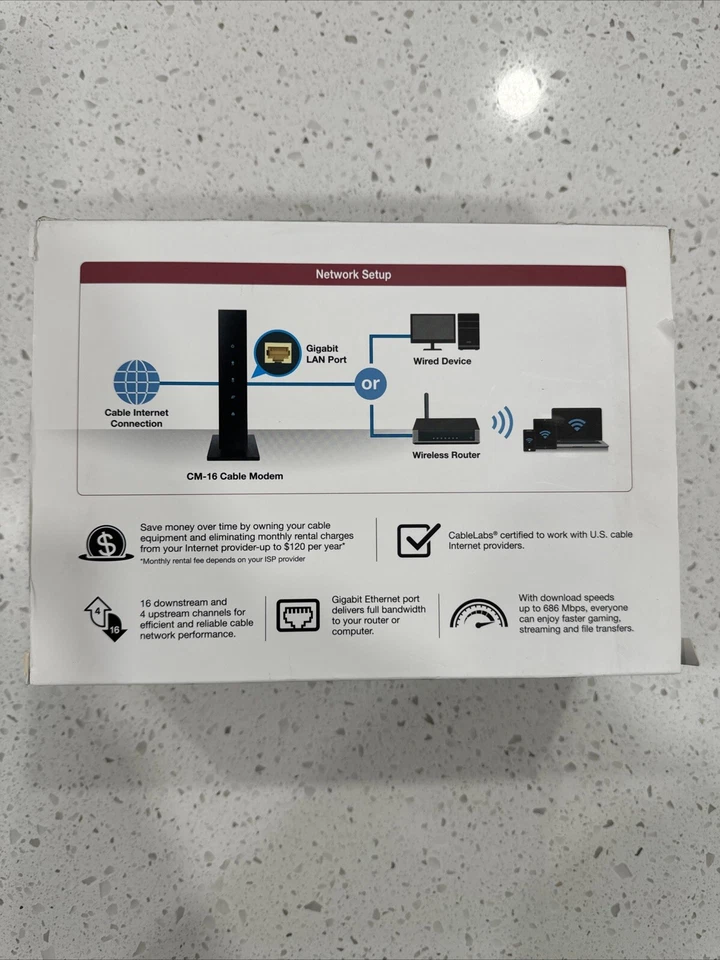 Asus CM-16 DOCSIS 3.0 Cable Modem Gigabit LAN 686Mbps w Power Cord & Ethernet  - Image 4 of 4
