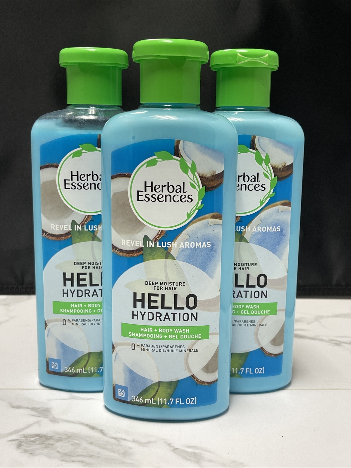 Paquete de 3 - Champú para el cabello Herbal Essences Hello Hydration + lavado corporal 11,7 oz DA