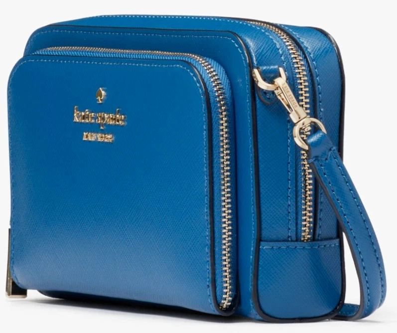 Bandolera Kate Spade Doble Cremallera Alrededor Cuero Azul Zafiro WLR00410 NUEVA CON ETIQUETAS $259 F