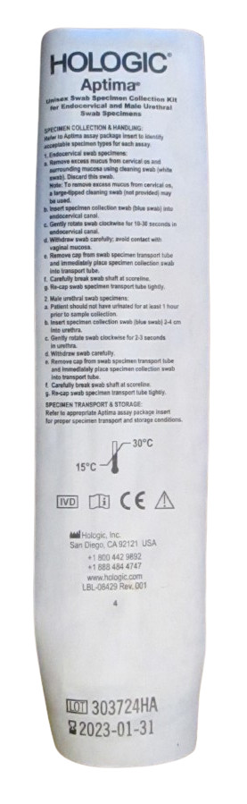 10 - Hologic Aptima LBL-08429 Unisex Swab Specimen Collection Kit -