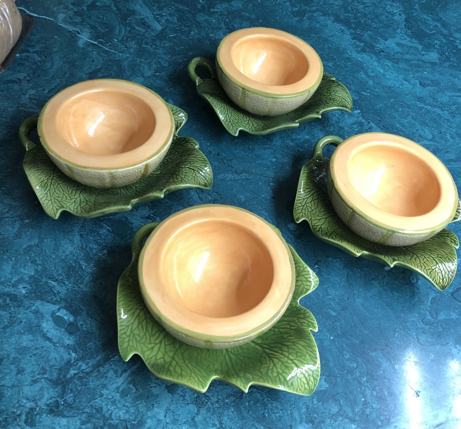 Vintage 8 Pc Byron Molds 1978 Melon Fruit Bowl & Leaf Plate (4 bowls, 4 plates)