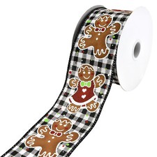 Christmas Gingerbread Cookies Wired Ribbon, 2-1/2-inch, 10-yard