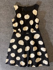 Talbots Dress Womens Petite 6P Black White Polka Dot Sleeveless Fit Flare Party