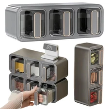 Spice Rack Wall Mount Adhesive with Jars and Spoons, 3 Grid Spices Organizati...