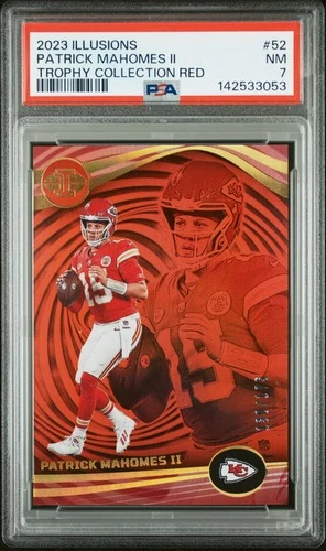 2023 PANINI ILLUSIONS TROPHY COLL RED #52 PATRICK MAHOMES II 130/175 PSA 7