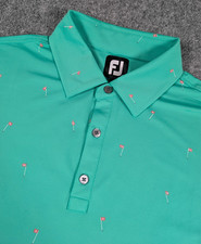 FootJoy Golf Polo Shirt Mens Large Green Flag Polo All Over Print w/Logo
