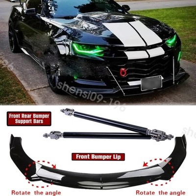 For Dodge Challenger R/T SXT Front Bumper Lip Spoiler Splitter Kit + Strut Rods