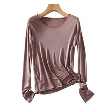 Womens lingerie Mulberry Silk Knitted Round Neck T Shirt Undershirt Long Sleeve