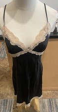 Victoria  s Secret Black Satin Lace Slip Nightgown Sleep Dress Size Medium