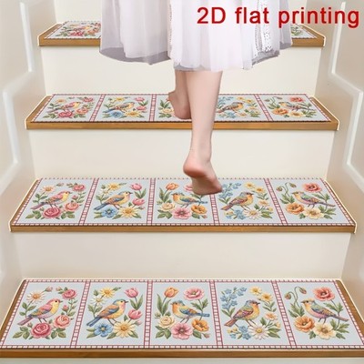 Vintage Floral Pattern Stair Treads, Non-slip Stair Carpets, Step Protectors,