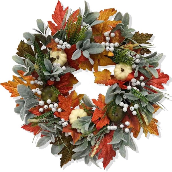 Herbst TüRkranz 35Cm KüNstliches Rattan KüRbis Ahornblatt Beere Deko Wandbehang-image