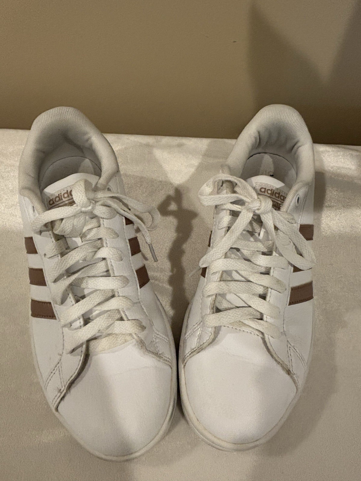 Adidas Original White, Rose Gold Stripes, Sz 8.5 Sneakers, C