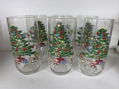 Set of 7 Glass Christmas Tree Tumblers Luminarc Holiday Tablescape Drinkware EUC