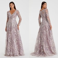 Mac Duggal 20402 Embroidered Lace Wrap Over Illusion Long Sleeve Gown Size 14