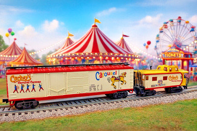 HO Corkey's Carnival Train Lot-Carousel Boxcar &Caboose (Mehano/Life-Like)