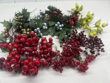 Lot of Hoiday Berry Picks and Lacquered Wired Berries Christmas Crafts