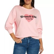  108 NWT Wildfox Every Day Brunch Club Pink Pullover Graphic Sweatshirt LARGE