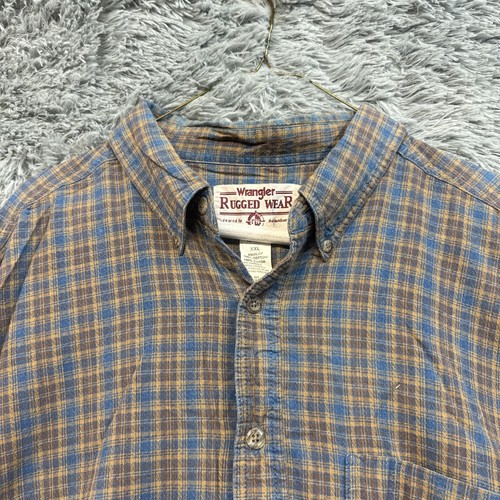 Wrangler Rugged Wear Mens Shirt Size XXL Blue/brown Wester Vintage - Picture 2 of 6