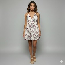 Forever 21 Floral Mini Halter Dress Flare Empire Waist Pockets Size M Romantic