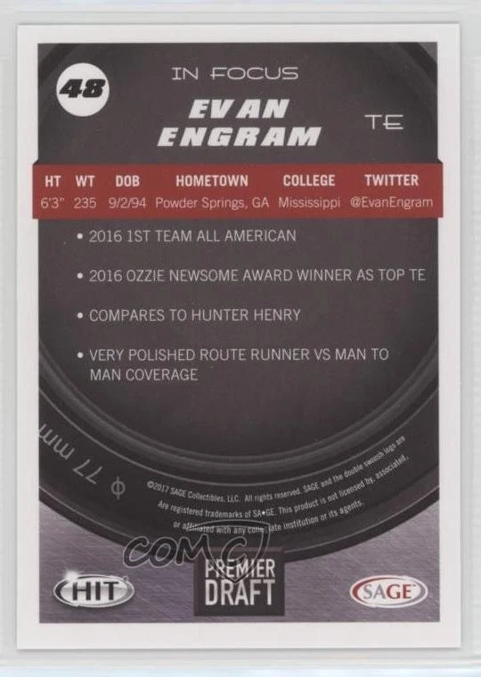 2017 Sage Hit In Focus Silver Evan Engram #48 Rookie RC - Image 2 of 2