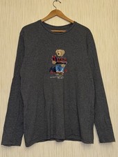 Polo Ralph Lauren 100 Cotton Holiday Bear LS Crew Neck Tee Shirt Size L Rare