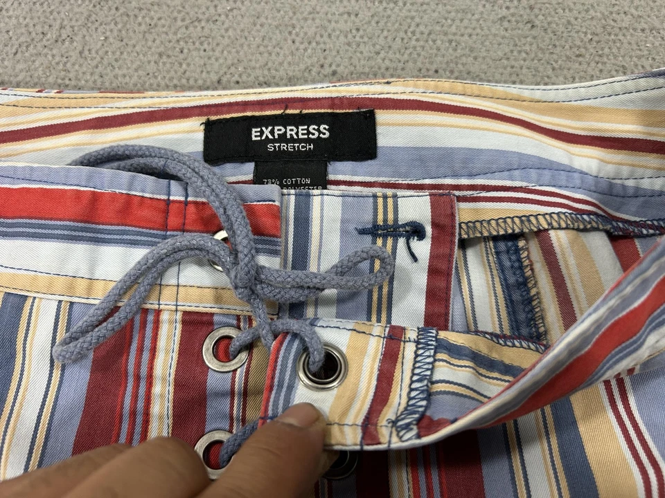 Pantalones elásticos Express para mujer 29 multicolores a rayas con cordones pierna acampanada boho retro Foto 4 de 4