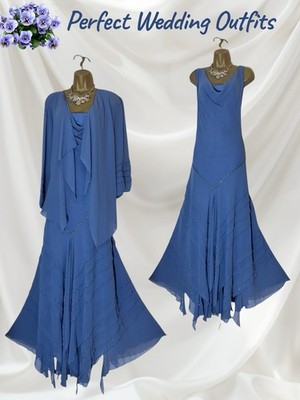 Chesca Größe 18 blau Perlen Chiffon Brautmutter Outfit Kleid & Cover Up