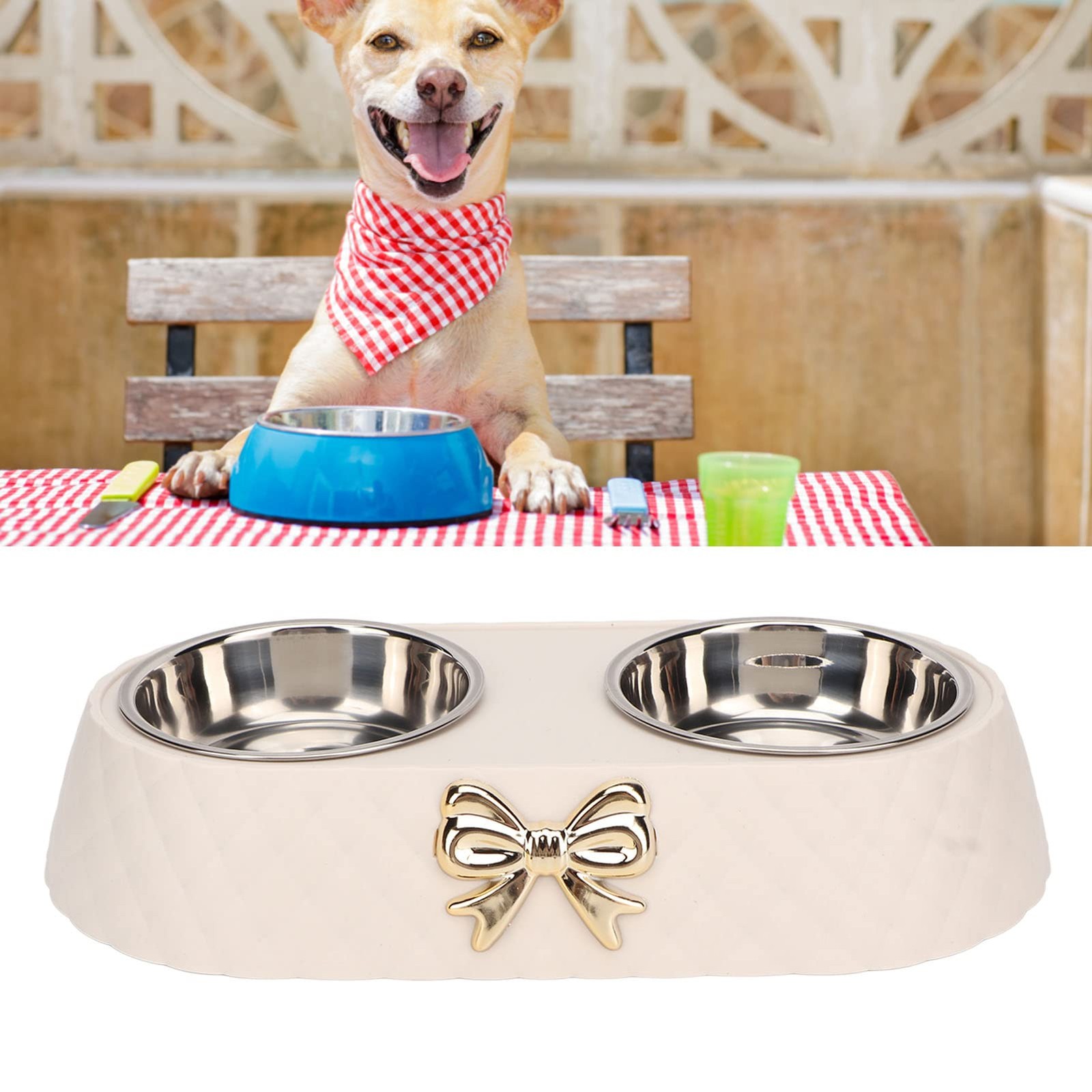 Pet Dog Bowls, Stainless Steel Dog Bowl with Non Skid Silicone Mat Pet Food S...