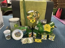 John Deere Collectible Lot! 2 Lamps/cups/salt&pepper/jar/pins/bells/paper towel!