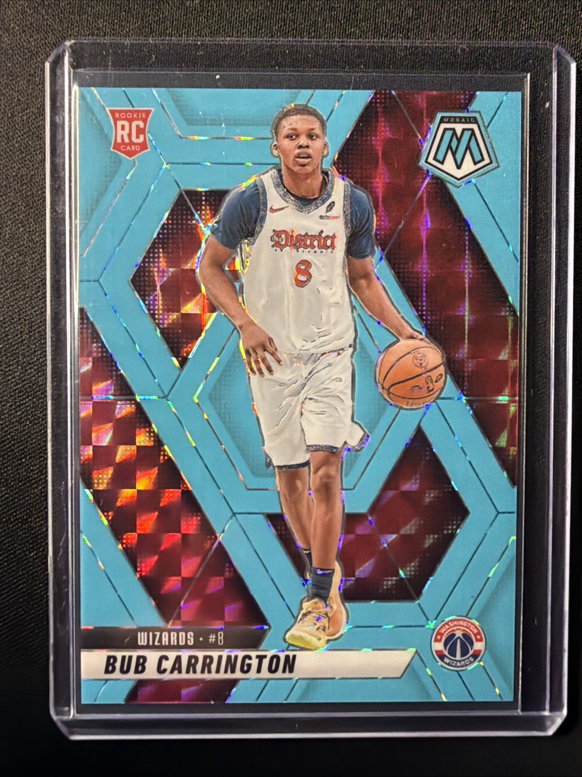 Bub Carrington 2024-25 Panini Mosaic BLUE FLUORESCENT MOSAIC PRIZM /75 #206 RC