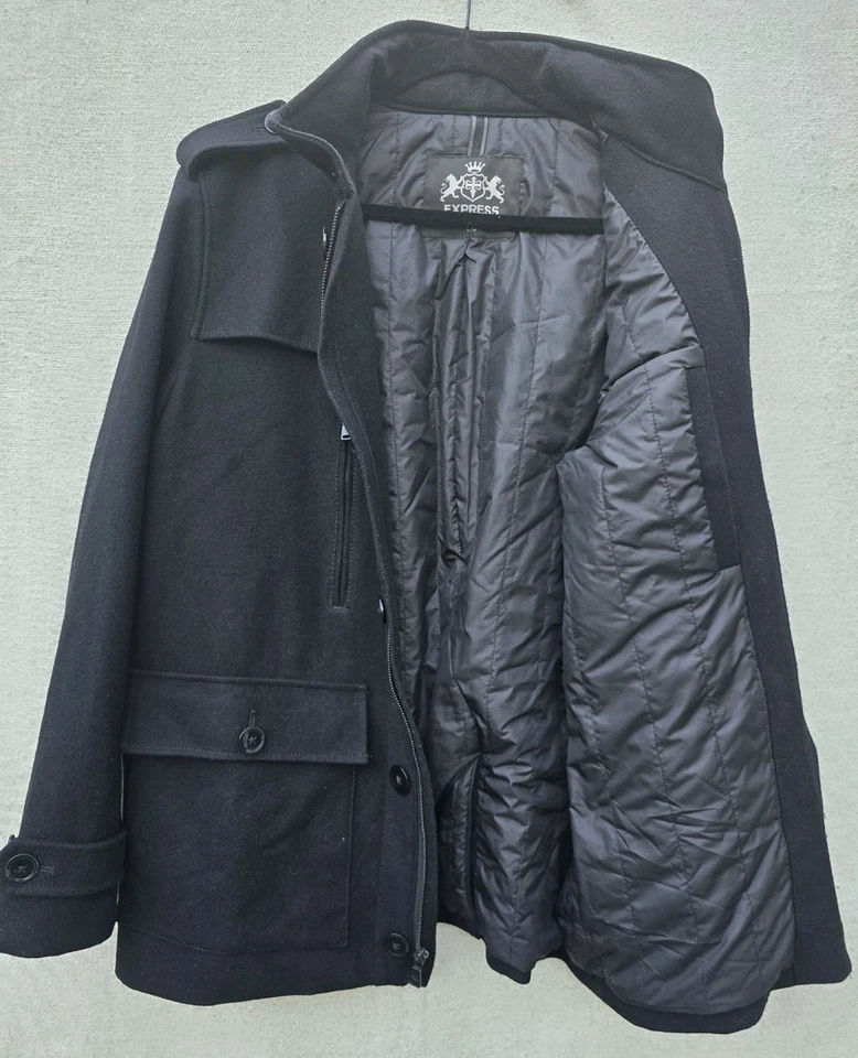 Express Men's Black Military Jacket wool blend jacket size large - Image 4 of 4