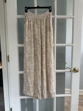 Rewash High-Waisted Smocked Waistband Wide-Leg Pants Lightweight Beige Women M