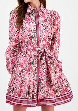 NWT Anne Klein Printed Lined Long Sleeve Belted Shirtdress, Rose Multi, 2, 139