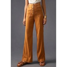 Maeve by Anthropologie High Rise Button Fly Wide Leg Linen Blend Pants Size 6