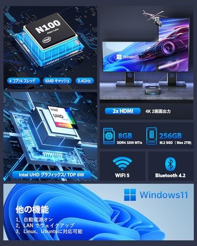 NIPOGI N100 ミニPC 8GB RAM 256GB 41A4cHB+FfL.jpg