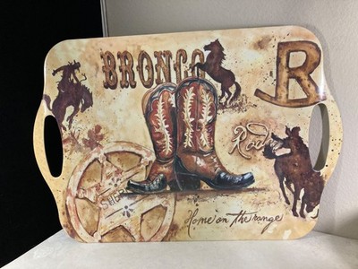 Food Carry/Serving/Party Tray Plastic Bronco/Cowboy Theme 18  x 12'' w/ hand hold