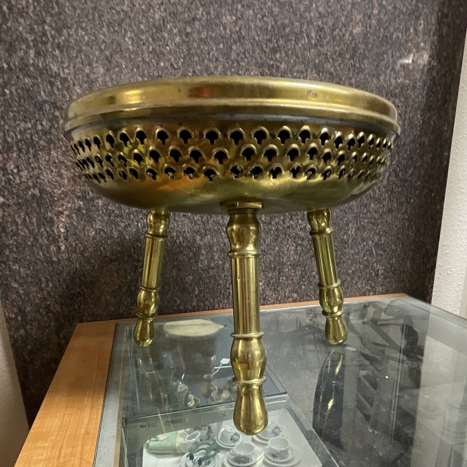 Brass vintage Middle Eastern Etched Brass Foot Warmer / Footstool Late 20th c