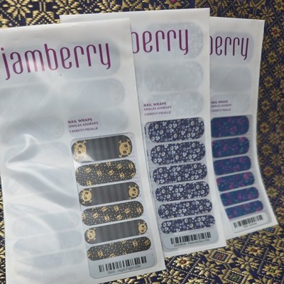 JAMBERRY multi Mix  Full Sheet NAIL WRAPS x3 Clear Nail Art skull koi