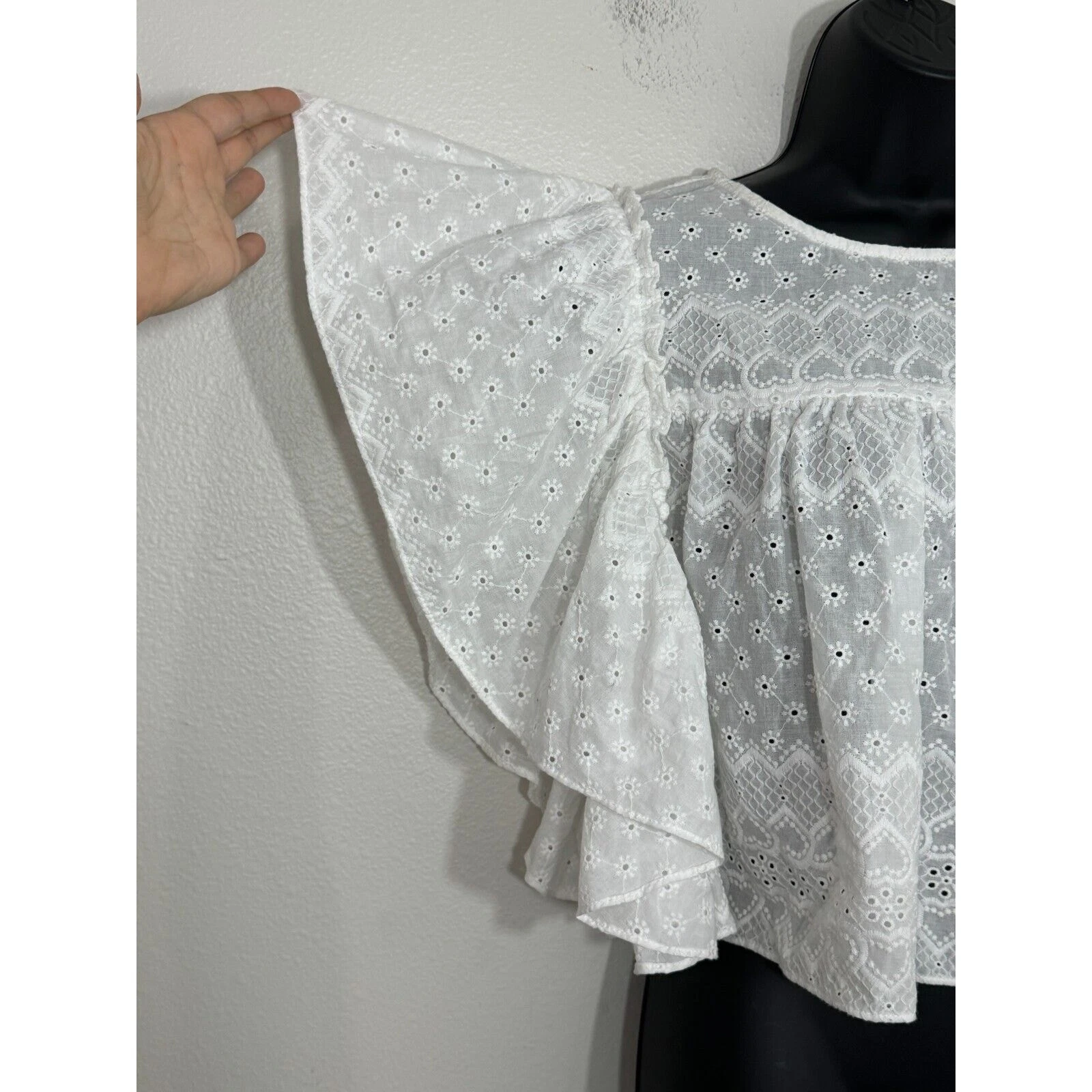 VETEMENTS MISA Los Angeles Top Cotone Occhiellato Manica Increspata Cottage Contadino S Nuovo con etichette (Difetto)