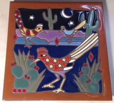 Masterworks Southwestern Ceramic Tile Trivet Wall Art Roadrunner Cactus Moon