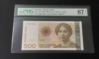 2008 Norway Norges Bank 500 Kroner Pick# 51e PMG 67 EPQ Superb Gem UNC