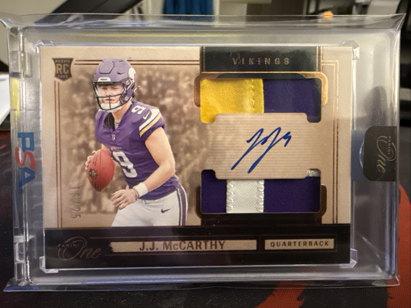 2024 Panini One J.J. McCarthy Dual Patch Auto RPA Bronze /25 RC