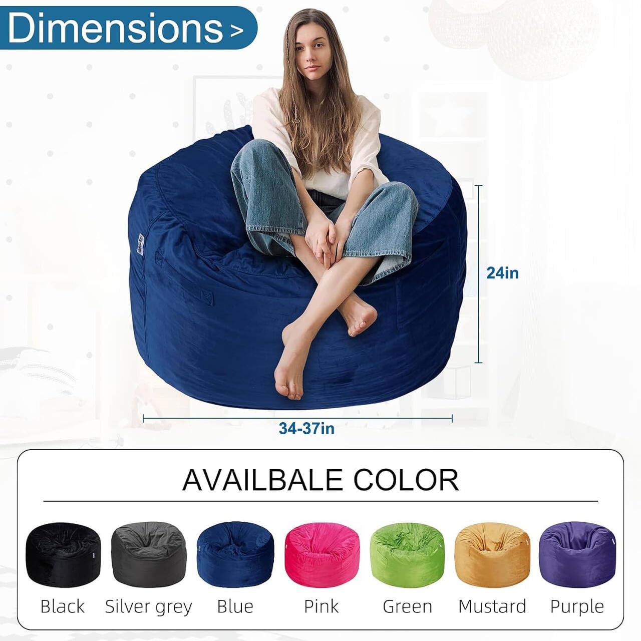 HABUTWAY Bean Bag Chair 3Ft Luxurious Velvet Ultra Soft Fur with High Rebound...