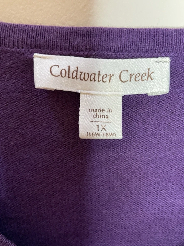 Suéter Top Coldwater Creek Mujer 1X 16W-18W Púrpura Algodón Cachemira Manga 3/4 Foto 2 de 4