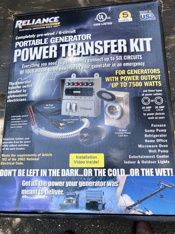 NEW IN BOX ELECTRIC RELIANCE PB30=250V=30 AMP=ICE STORM COMING=GENERATION =READY