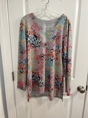 Womens Tops Large Soft Suroundings Long Sleeve Mult Color V Neck